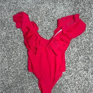 Fashion Nova Red Ruffle One Piece Swimsuit
